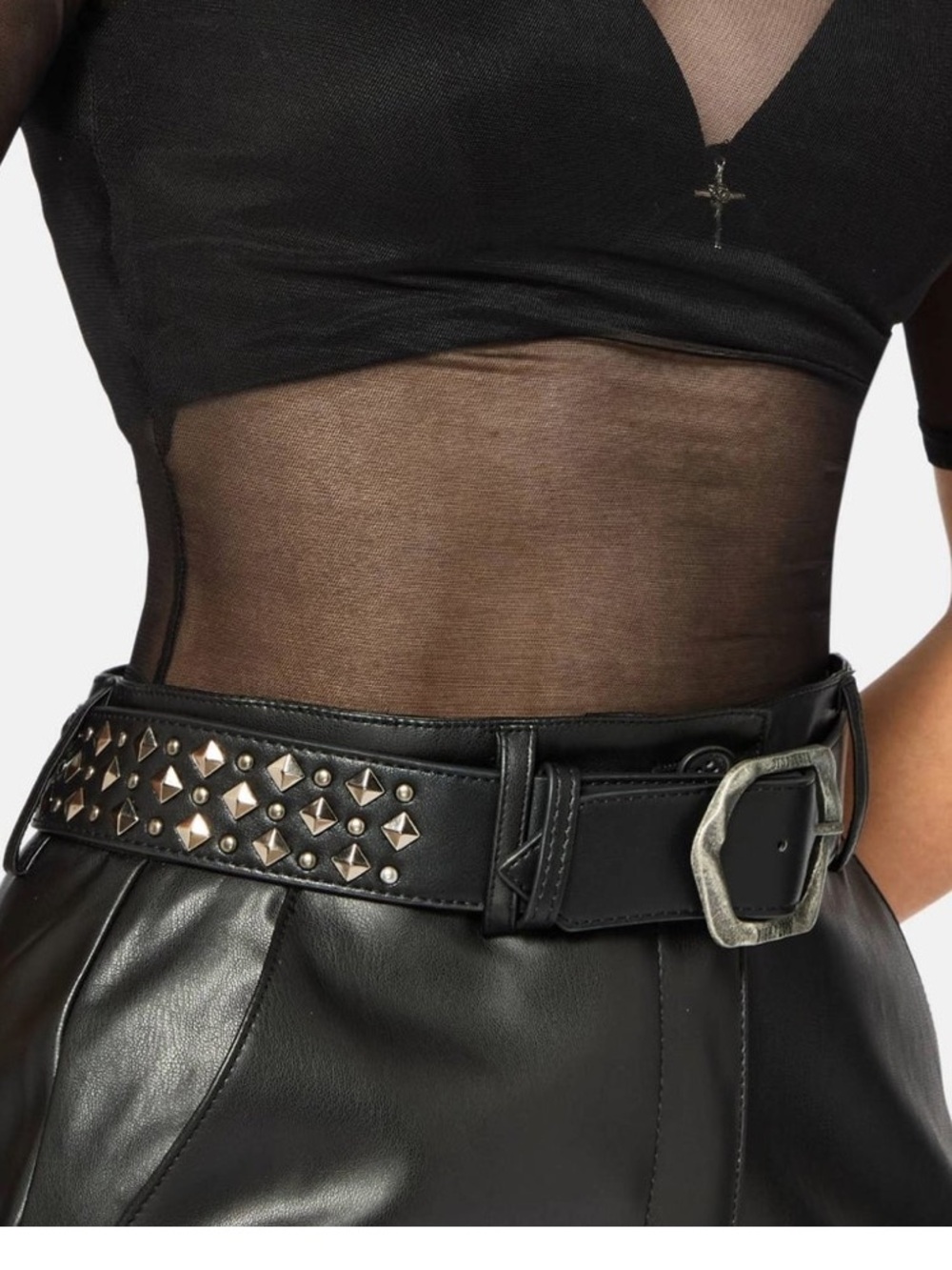 Disturbia Chula Diamond Studded Faux Leather Belt Black S/M Goth Punk Alt Grunge